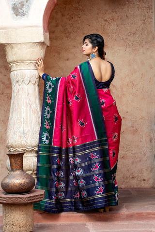 Pink Patola Silk Festival Wear Saree With Blouse ClothsVilla