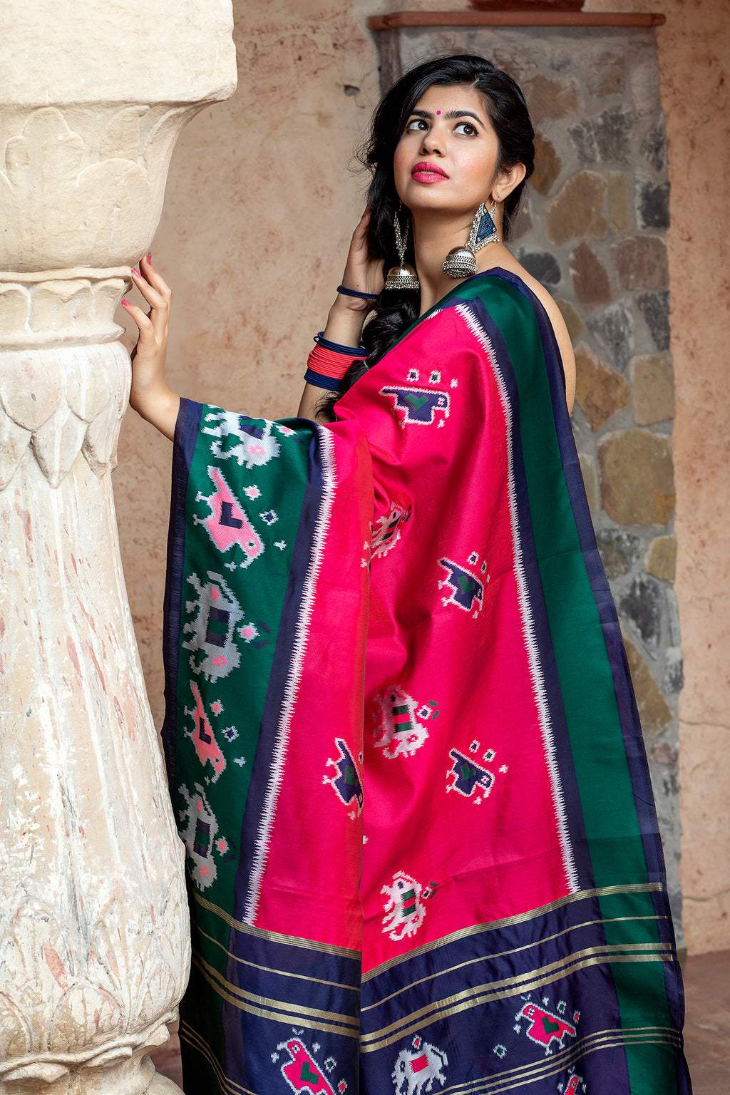 Pink Patola Silk Festival Wear Saree With Blouse ClothsVilla