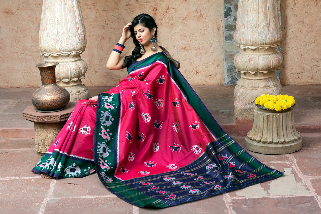 Pink Patola Silk Festival Wear Saree With Blouse ClothsVilla