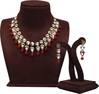 Red Pearl Necklace Alloy Jewel Set ClothsVilla