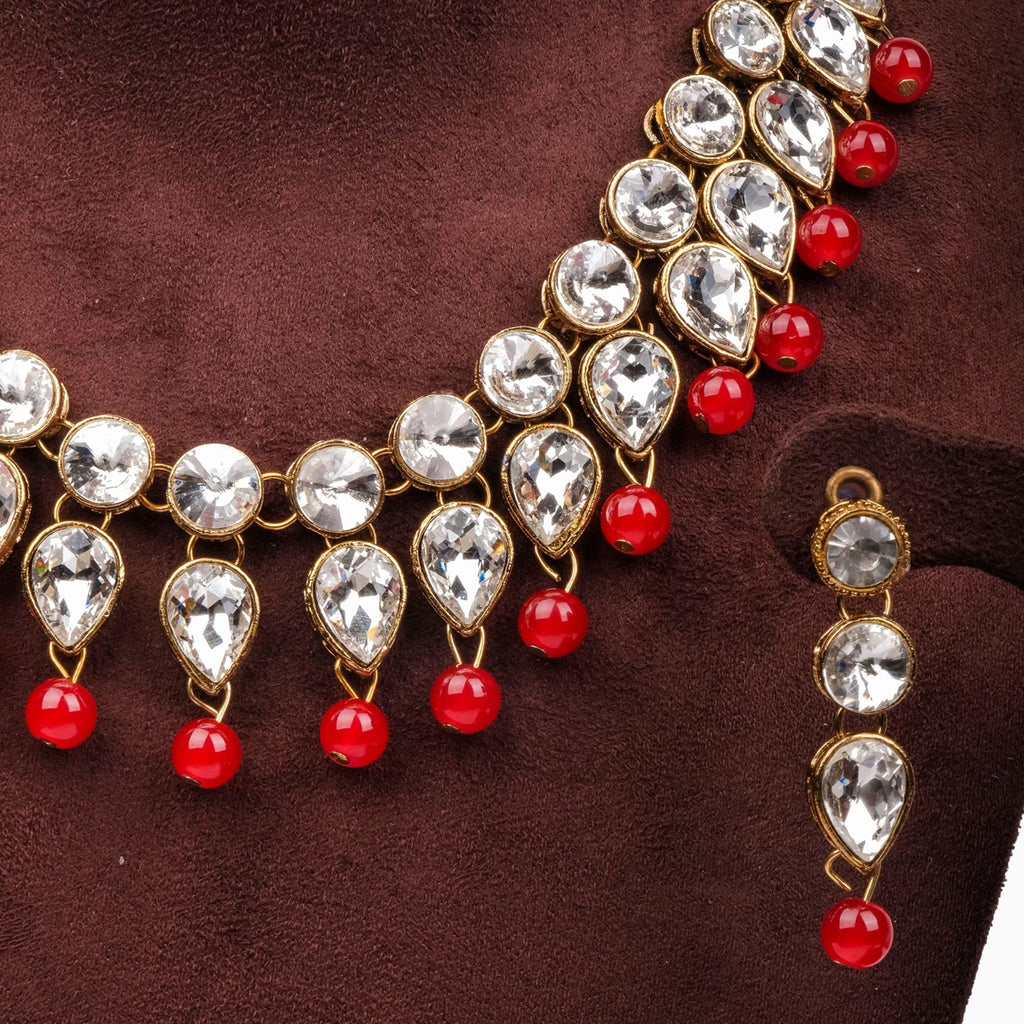 Red Pearl Necklace Alloy Jewel Set ClothsVilla