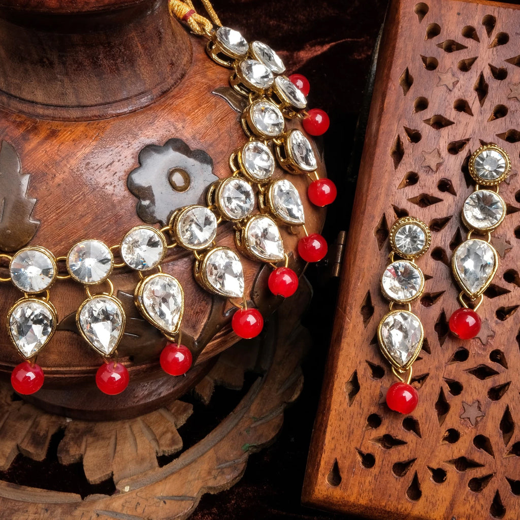 Red Pearl Necklace Alloy Jewel Set ClothsVilla