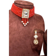 Load image into Gallery viewer, Red Pearl with Dimond Necklace Alloy Jewel Set ClothsVilla
