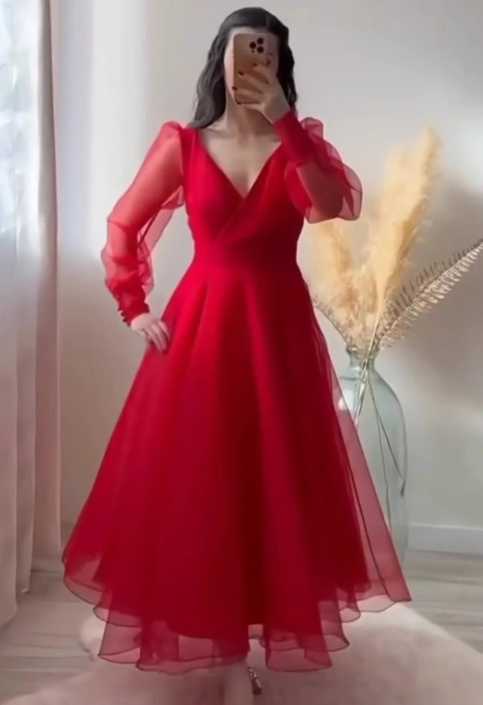 Red Embroidered Party Wear Ball Gown