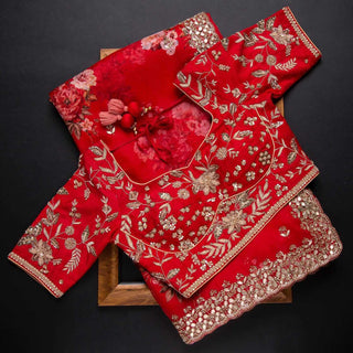 Red Saree in Organza Silk with Zari Work Clothsvilla
