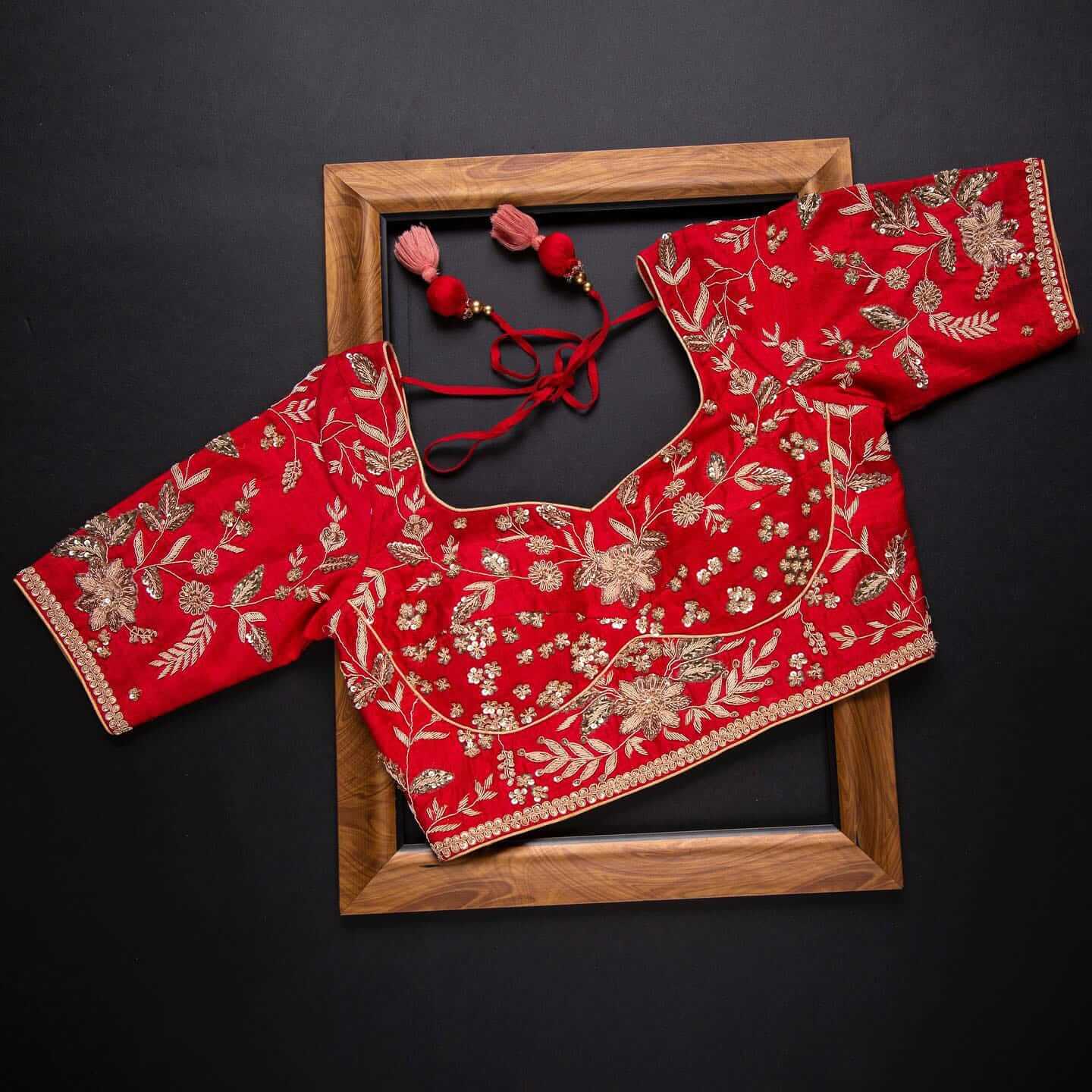 Red Saree in Organza Silk with Zari Work Clothsvilla