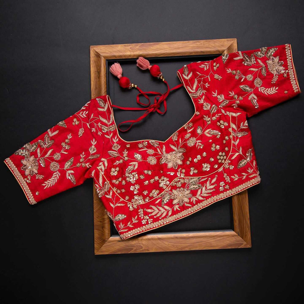Red Saree in Organza Silk with Zari Work Clothsvilla