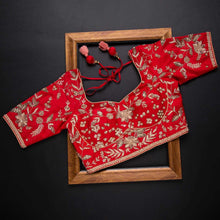 Load image into Gallery viewer, Red Saree in Organza Silk with Zari Work Clothsvilla