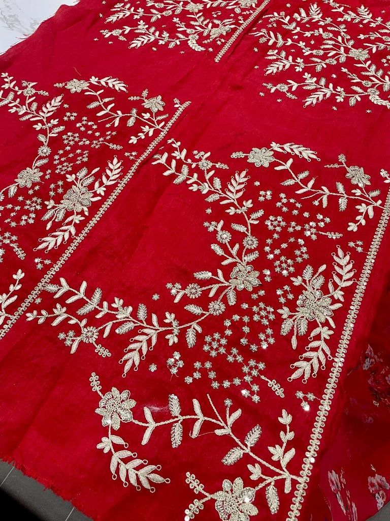 Red Saree in Organza Silk with Zari Work Clothsvilla