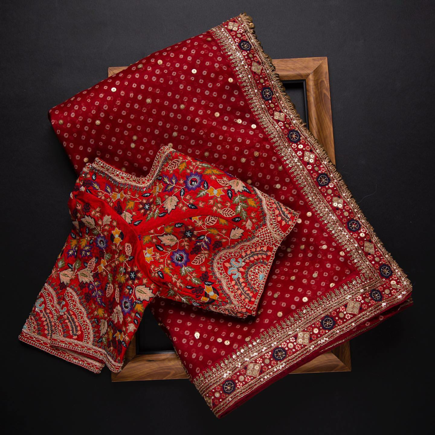 Red Saree in Organza With Resham and Sequence Work Clothsvilla