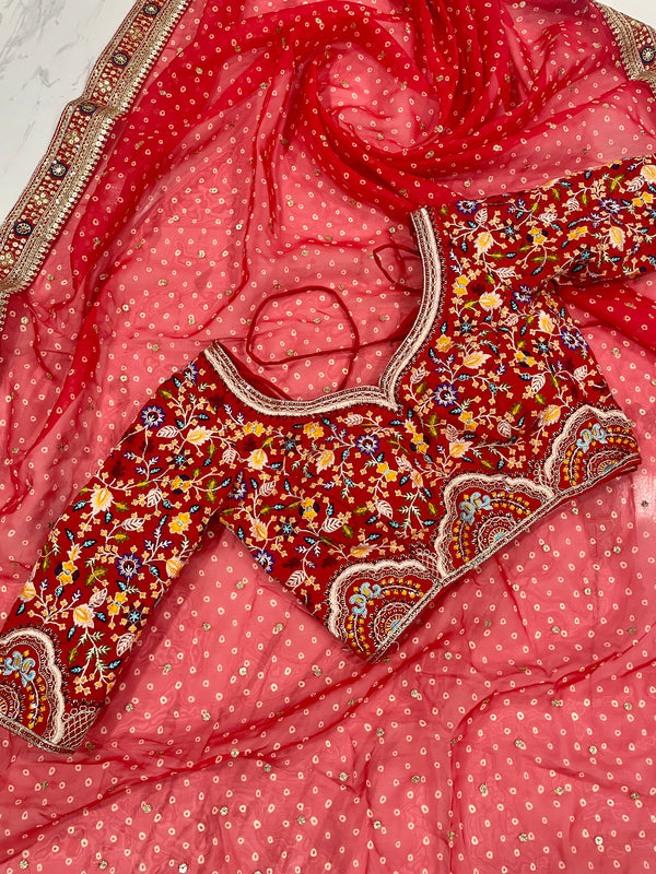Red Saree in Organza With Resham and Sequence Work Clothsvilla