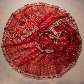 Red Saree in Organza With Resham and Sequence Work Clothsvilla