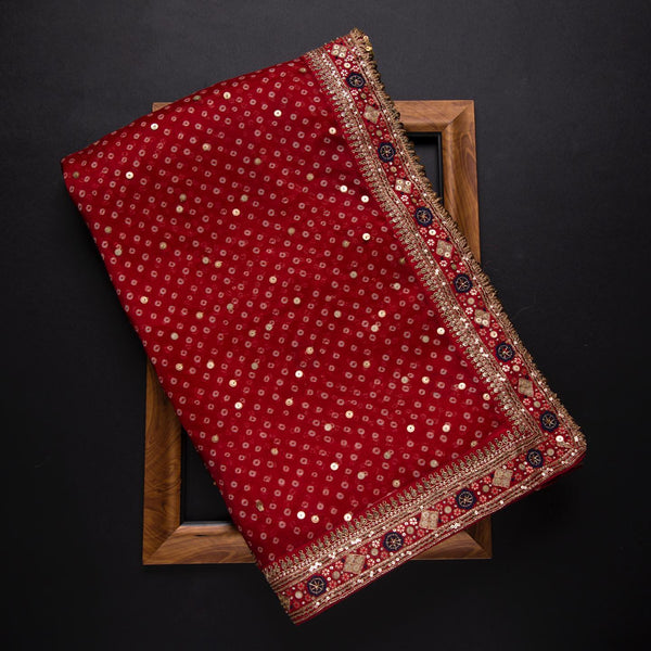 Red Saree in Organza With Resham and Sequence Work Clothsvilla