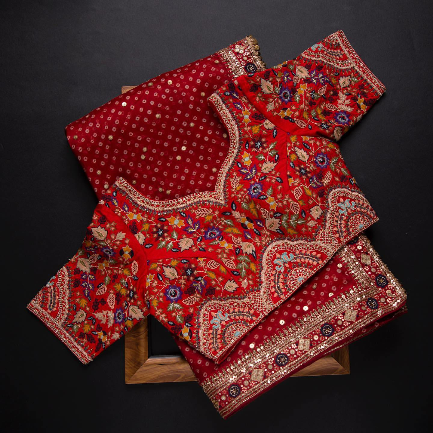 Red Saree in Organza With Resham and Sequence Work Clothsvilla