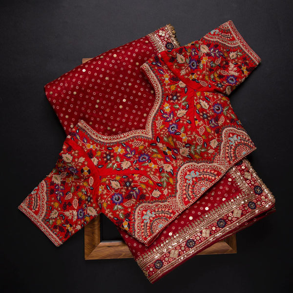 Red Saree in Organza With Resham and Sequence Work Clothsvilla