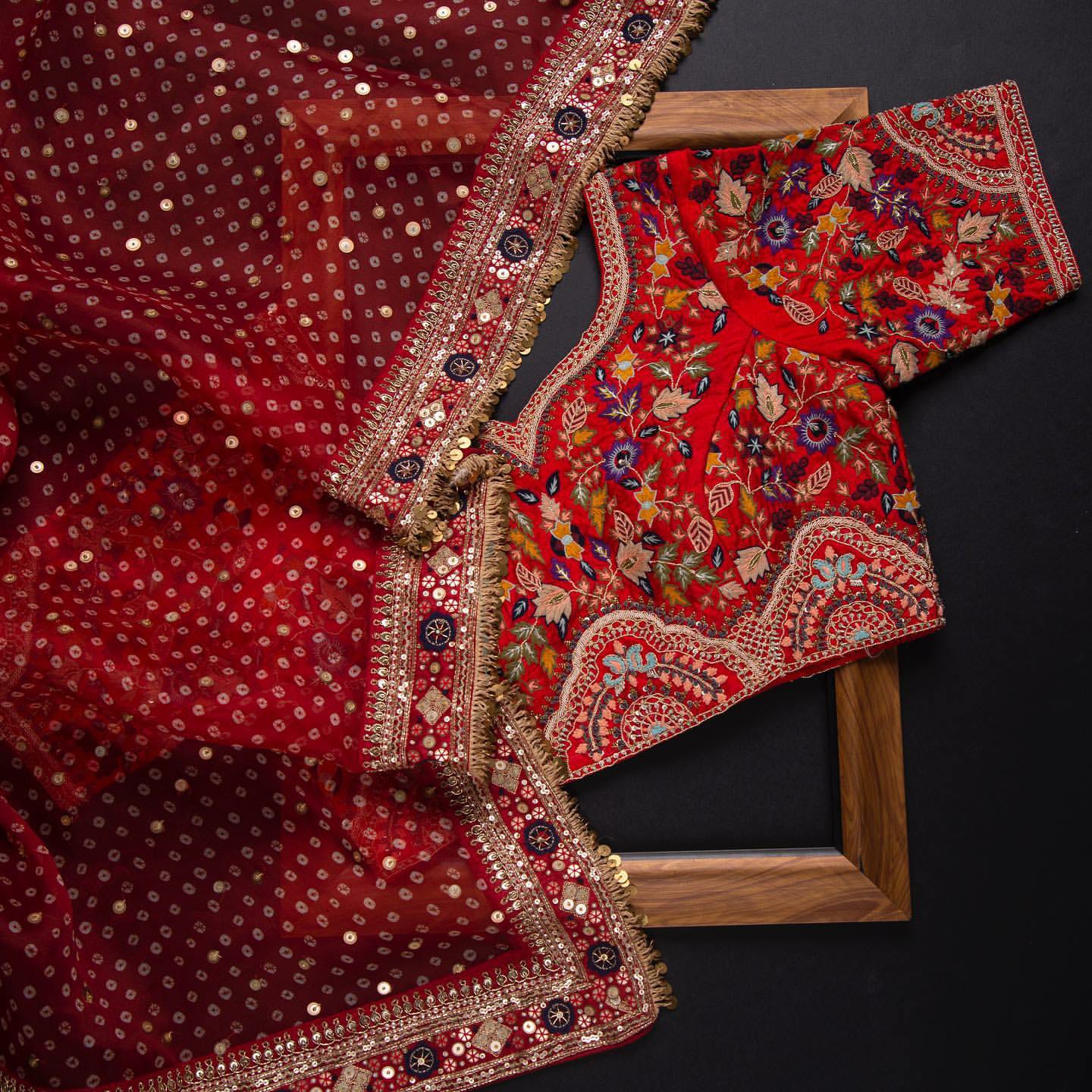 Red Saree in Organza With Resham and Sequence Work Clothsvilla
