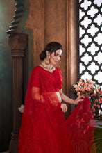 Load image into Gallery viewer, Red Thread Embroidered Net Wedding Wear Lehenga Choli ClothsVilla