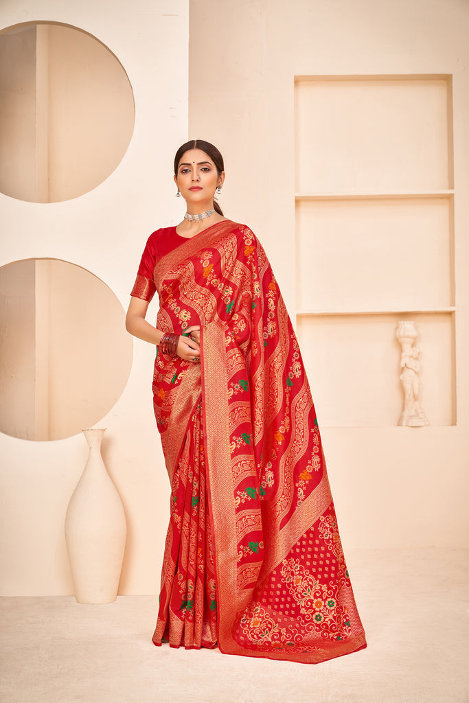 Red Color Wedding Wear Designer Art Silk Fabric Weaving Work Saree ClothsVilla