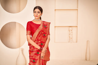 Red Color Wedding Wear Designer Art Silk Fabric Weaving Work Saree ClothsVilla