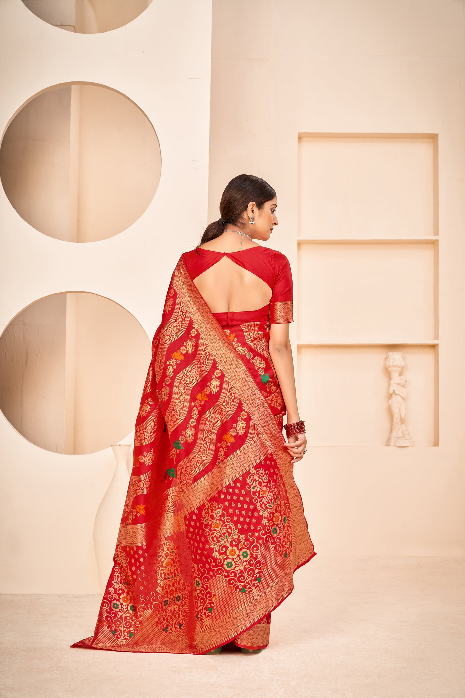 Red Color Wedding Wear Designer Art Silk Fabric Weaving Work Saree ClothsVilla