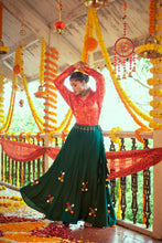 Load image into Gallery viewer, Red With Green Color Navratri Special Ready To Wear Croptop Lehenga Clothsvilla