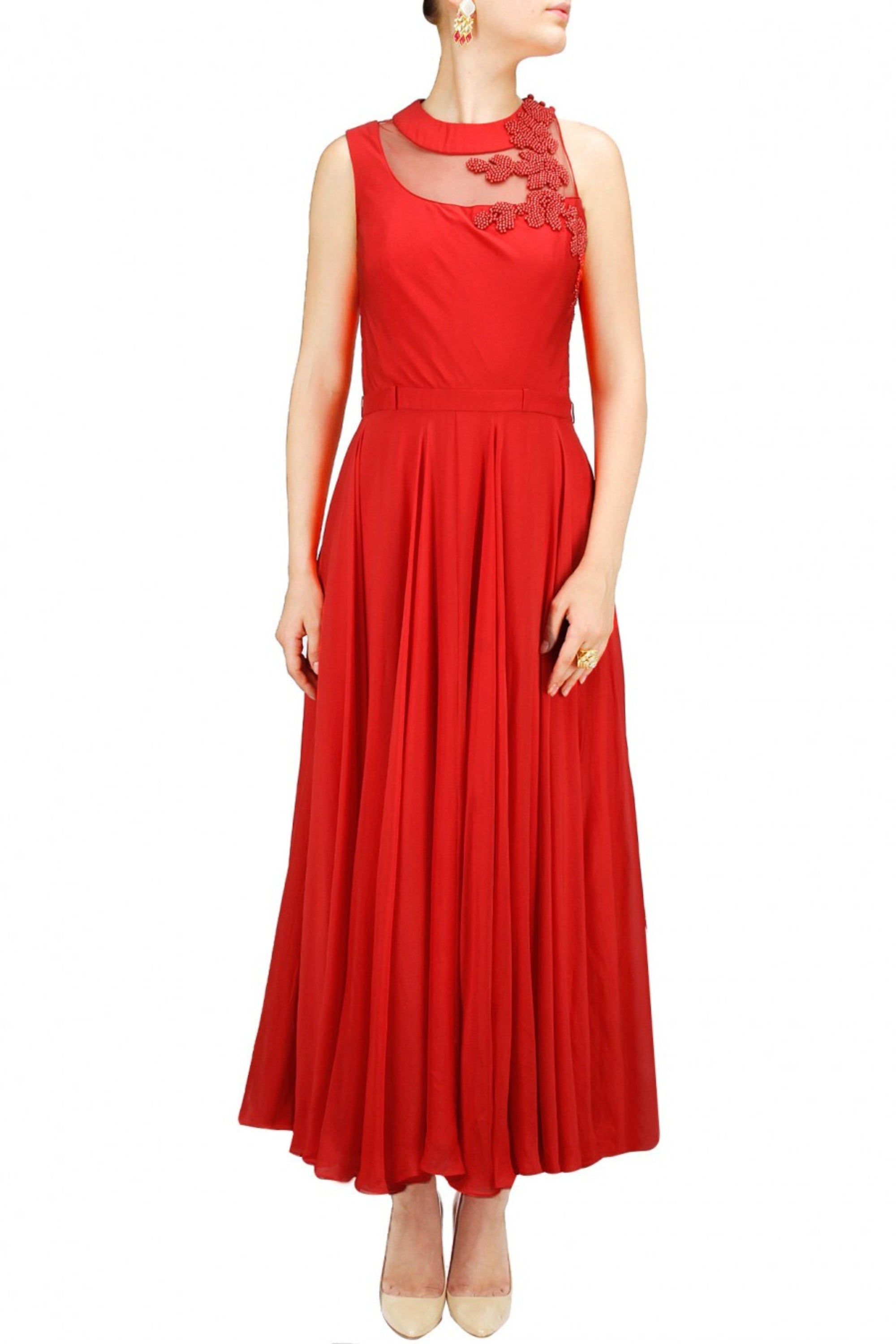 Red Indian Georgette Gown For Indian Festival & Weddings - , Handwork Work Clothsvilla Main image