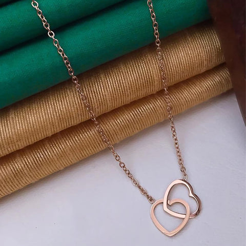 Rose Gold 2 Heart Pendant with Rose Gold Chain Gold-plated Plated Brass Chain ClothsVilla Main image
