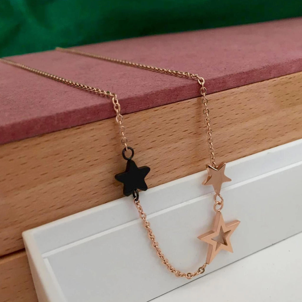 Rose Gold 3 Star Pendant with Rose Gold Chain Gold-plated Plated Brass Chain ClothsVilla