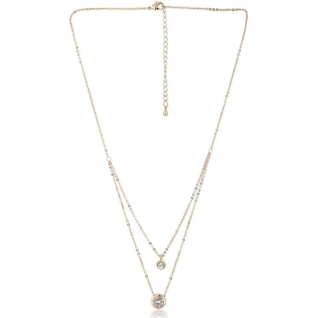 Rose Gold & White Brass Rose Gold-Plated Layered Necklace Brass Swarovski Crystal Brass Pendant Set ClothsVilla