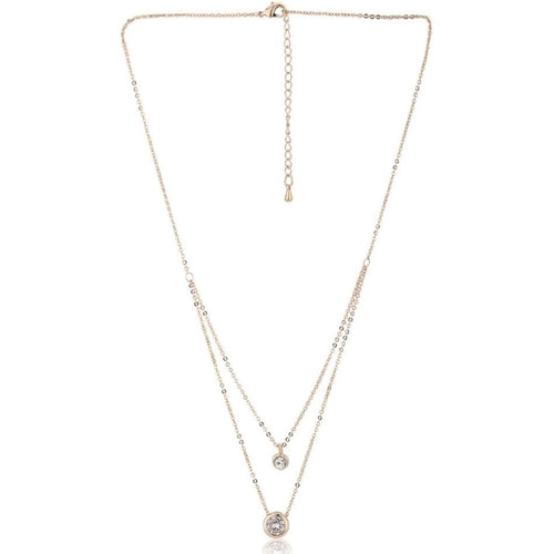 Rose Gold & White Brass Rose Gold-Plated Layered Necklace Brass Swarovski Crystal Brass Pendant Set ClothsVilla