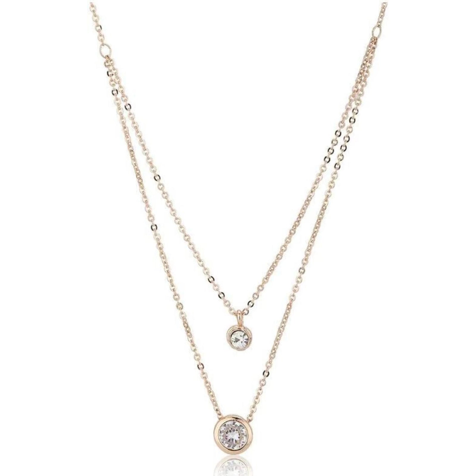 Rose Gold & White Brass Rose Gold-Plated Layered Necklace Brass Swarovski Crystal Brass Pendant Set ClothsVilla