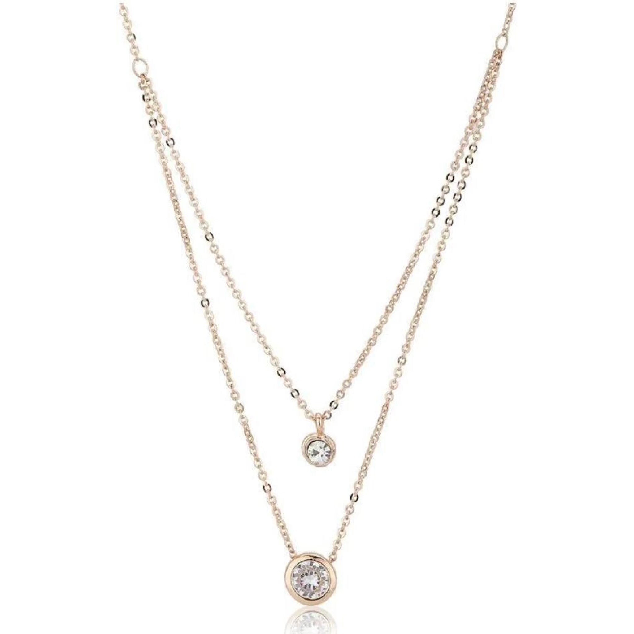Rose Gold & White Brass Rose Gold-Plated Layered Necklace Brass Swarovski Crystal Brass Pendant Set ClothsVilla