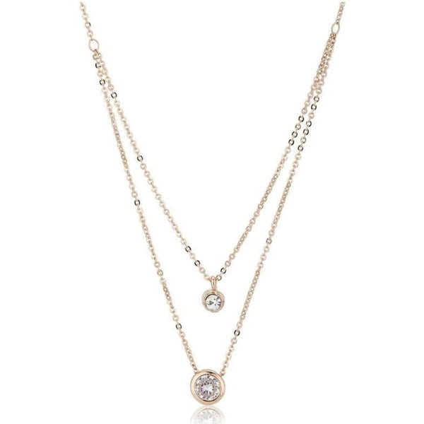 Rose Gold & White Brass Rose Gold-Plated Layered Necklace Brass Swarovski Crystal Brass Pendant Set ClothsVilla