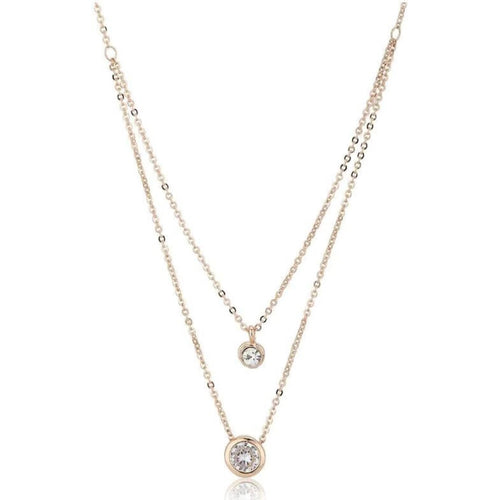 Rose Gold & White Brass Rose Gold-Plated Layered Necklace Brass Swarovski Crystal Brass Pendant Set ClothsVilla