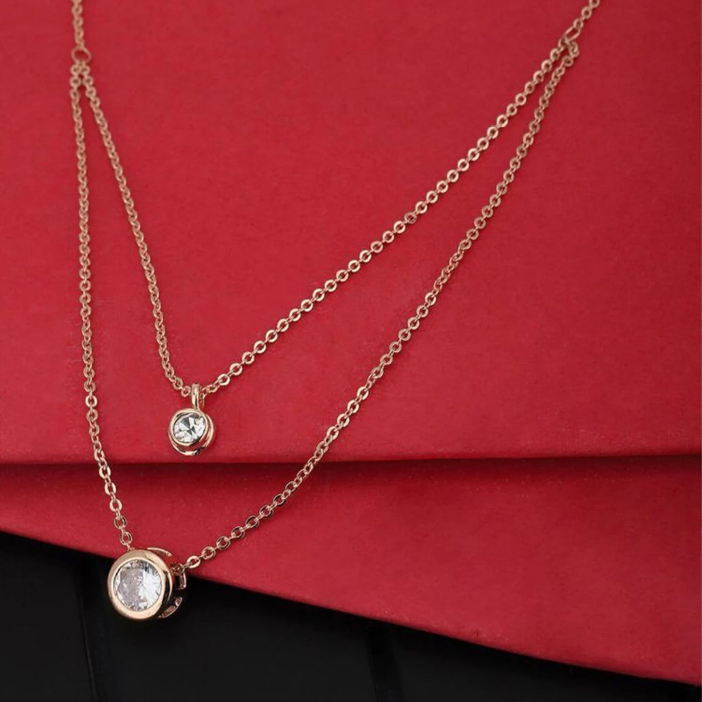 Rose Gold & White Brass Rose Gold-Plated Layered Necklace Brass Swarovski Crystal Brass Pendant Set ClothsVilla