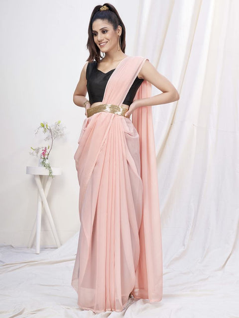 Rose Pink Pre-Stitched Blended Silk Saree ClothsVilla Main image