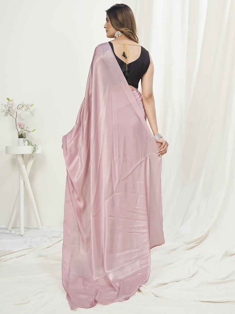 Rose Pink Ready to Wear One Minute Saree In Satin Silk ClothsVilla
