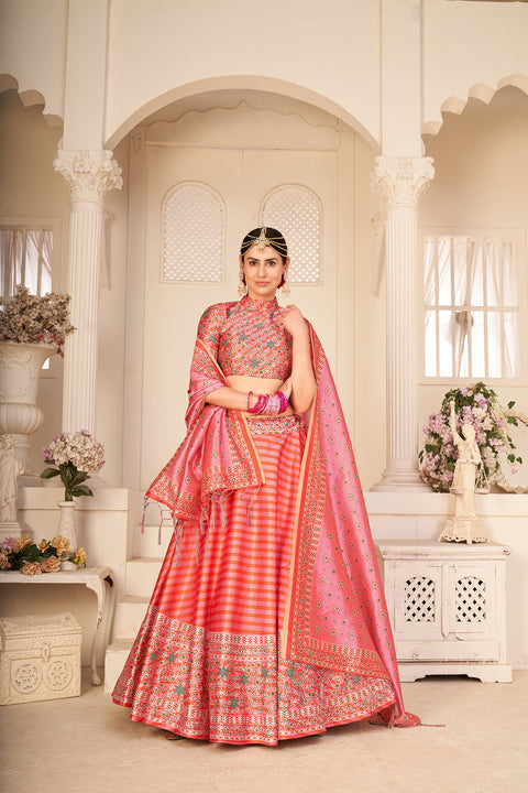 Rouge Peach Art Silk Digital Printed Umbrella Lehenga Party Wear ClothsVilla Main image