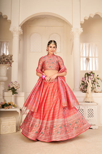 Rouge Peach Art Silk Digital Printed Umbrella Lehenga Party Wear ClothsVilla