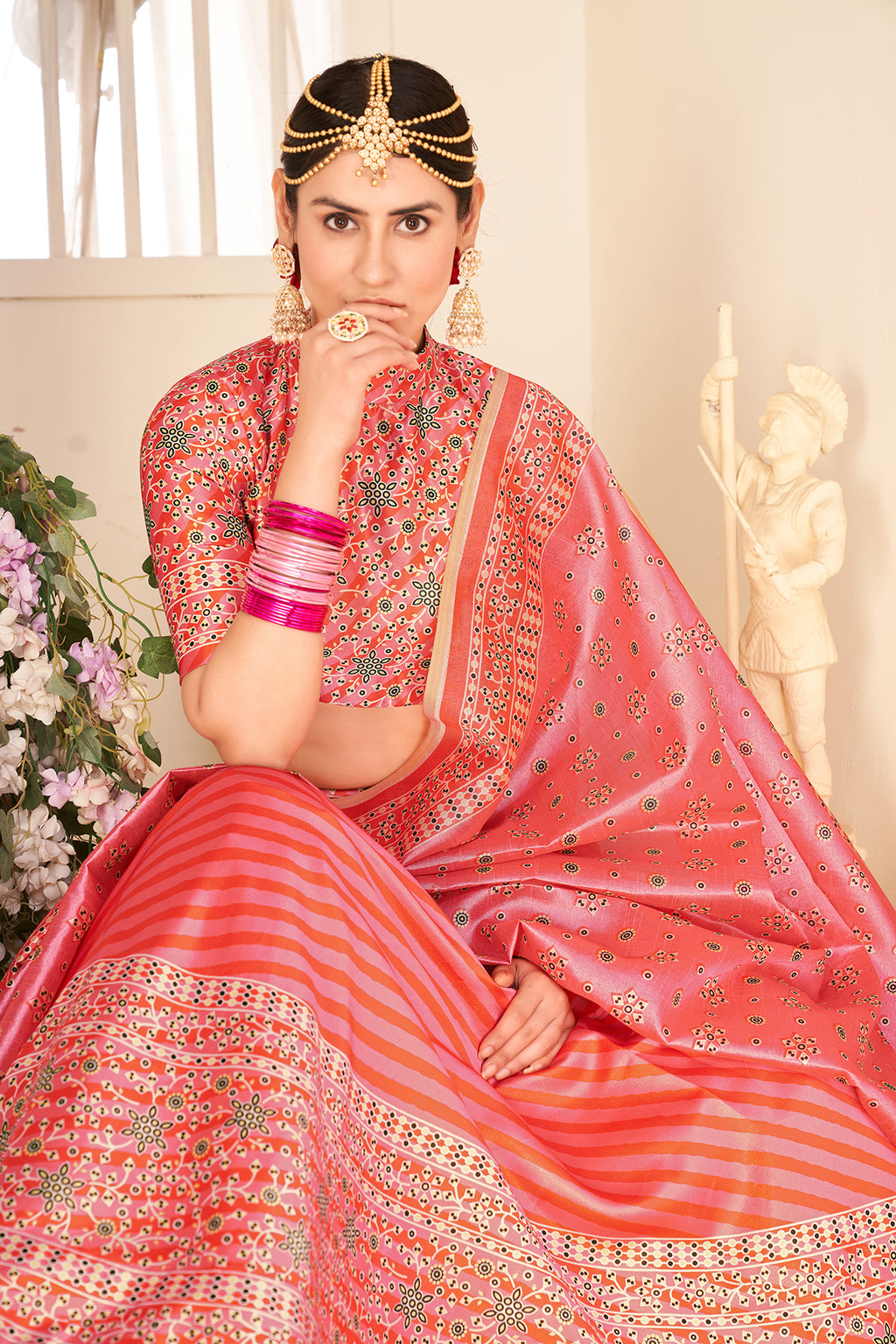 Rouge Peach Art Silk Digital Printed Umbrella Lehenga Party Wear ClothsVilla