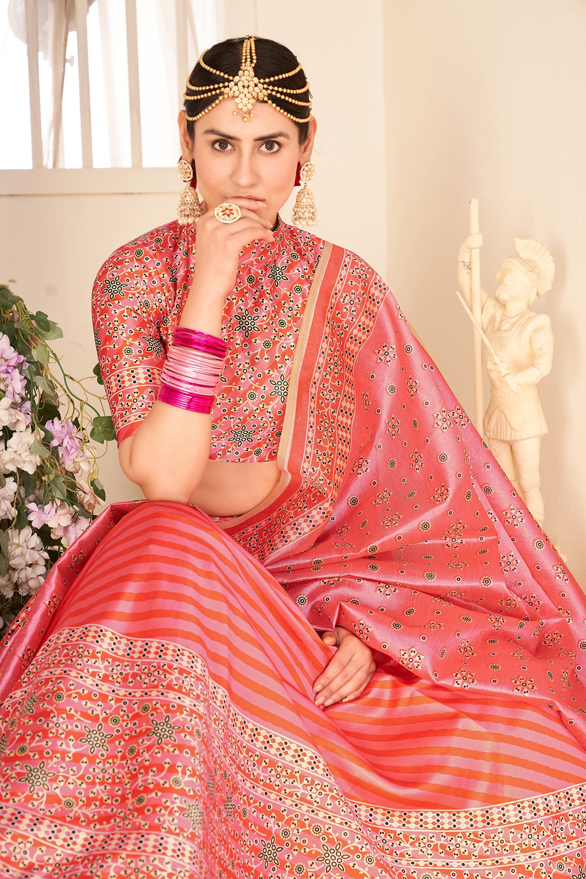 Rouge Peach Art Silk Digital Printed Umbrella Lehenga Party Wear ClothsVilla