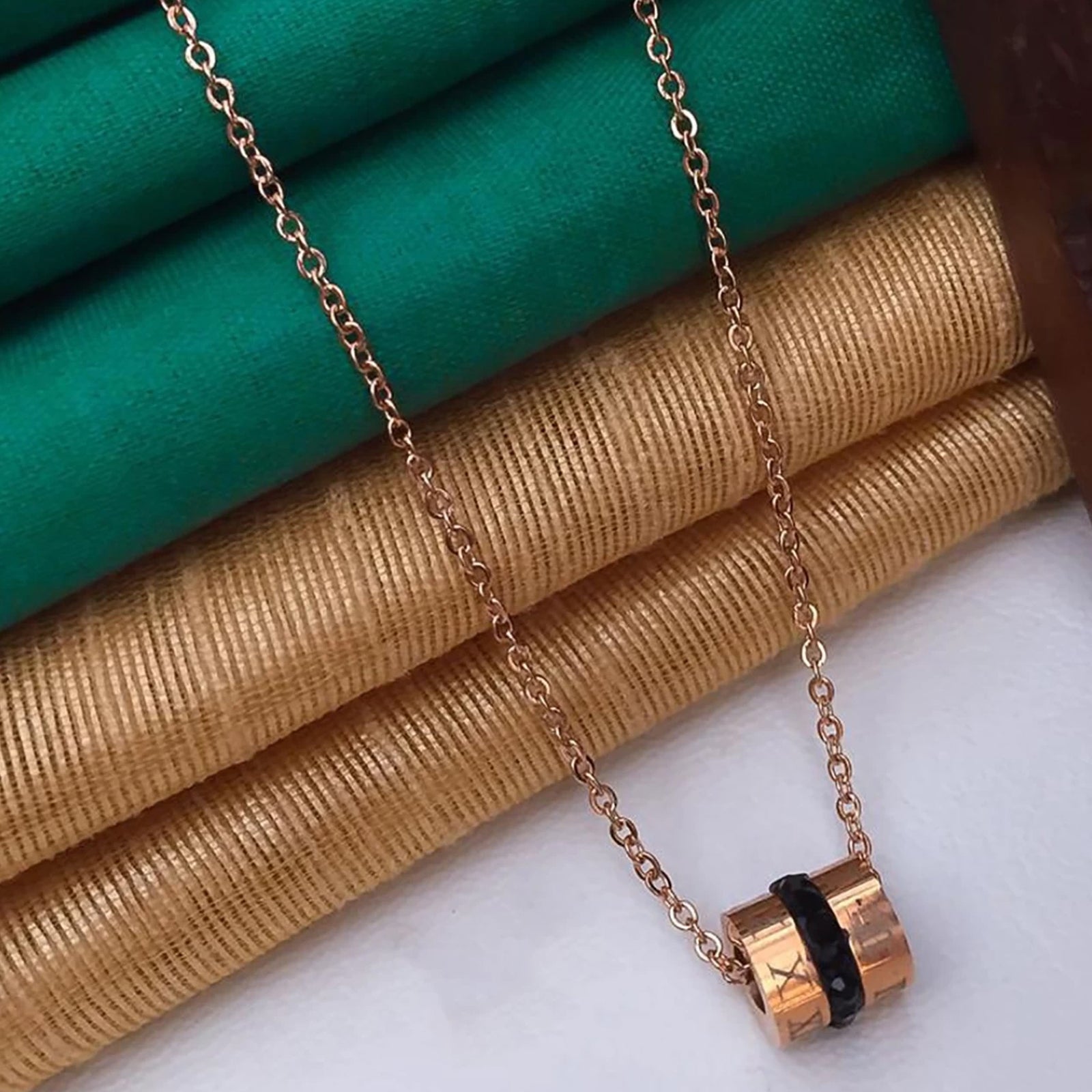 Round Gold Dimond Black Ball Pendant with Rose Gold Chains Swarovski Crystal Brass Plated Brass Chain ClothsVilla