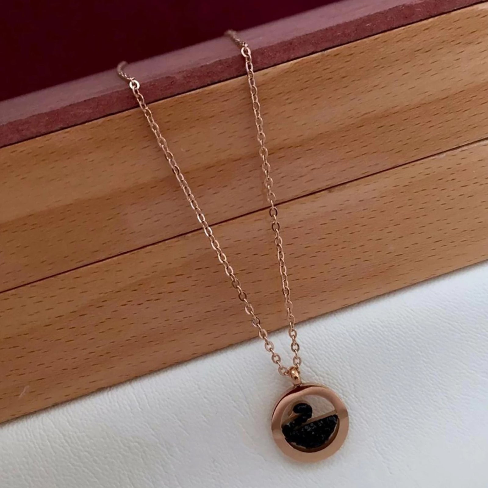 Round Gold Duck Swan Pendant with Chain Swarovski Crystal Brass Plated Brass Chain ClothsVilla