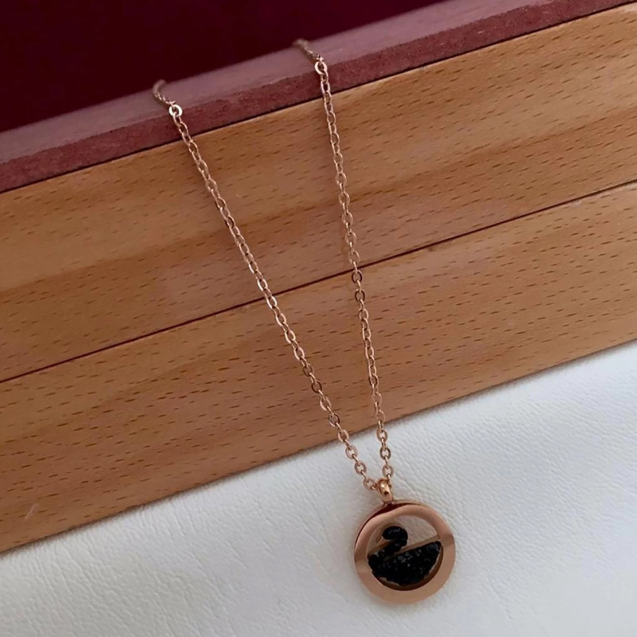 Round Gold Duck Swan Pendant with Chain Swarovski Crystal Brass Plated Brass Chain ClothsVilla