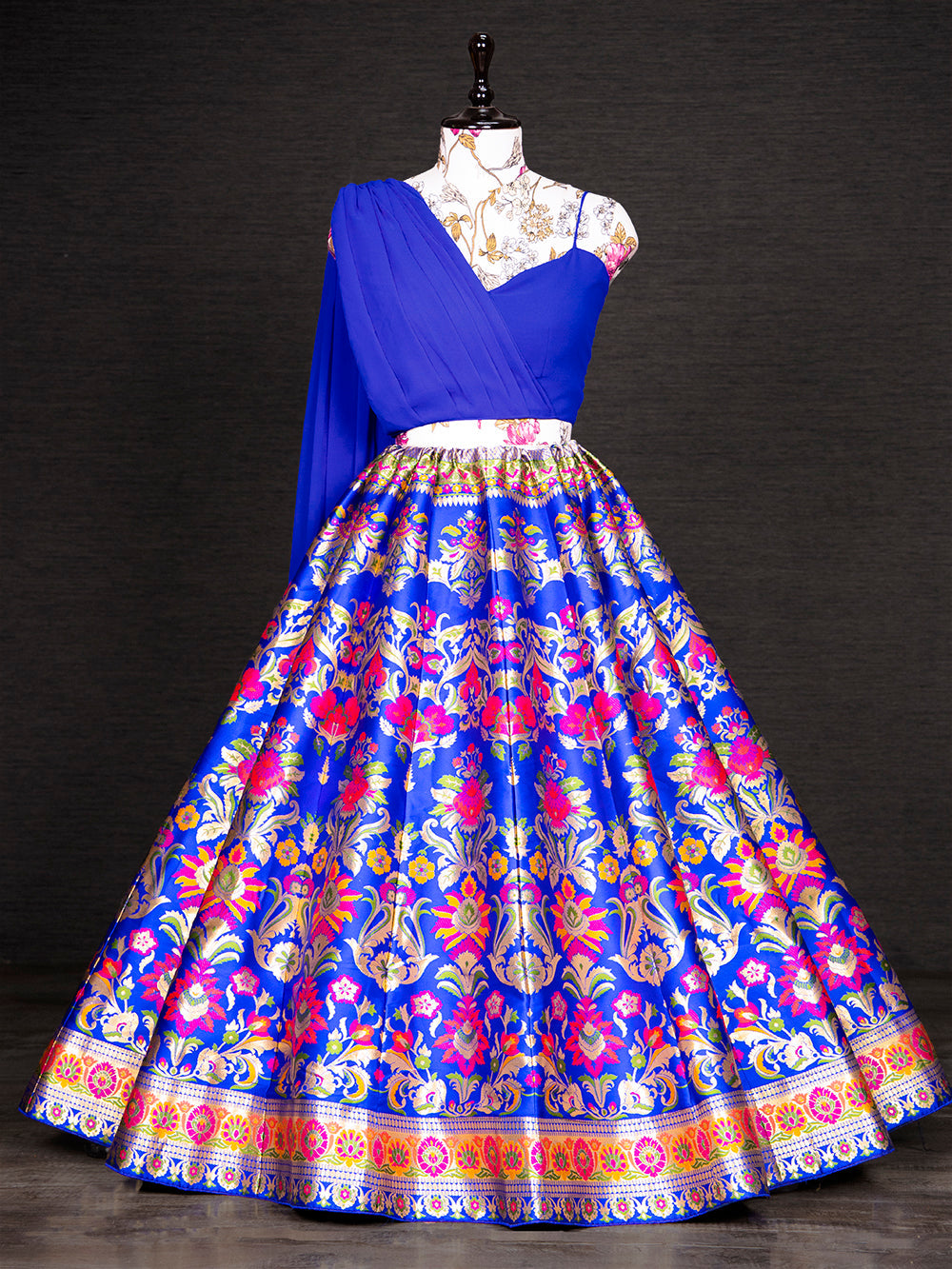 Royal Blue Color Weaving Zari Work Banarasi Silk Co-ord Set Lehenga With Georgette Choli Clothsvilla