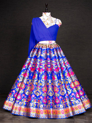 Royal Blue Color Weaving Zari Work Banarasi Silk Co-ord Set Lehenga With Georgette Choli Clothsvilla