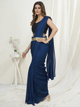 Load image into Gallery viewer, Royal Blue Ready to Wear One Minute Saree In Satin Silk ClothsVilla