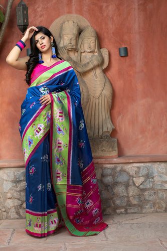 Royal Blue Patola Silk Festival Wear Saree With Blouse ClothsVilla