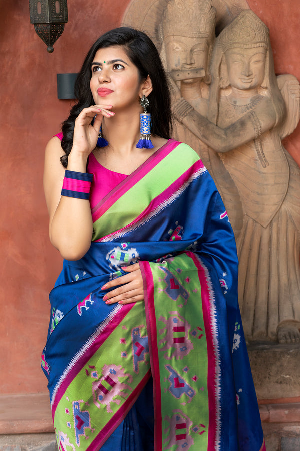 Royal Blue Patola Silk Festival Wear Saree With Blouse ClothsVilla