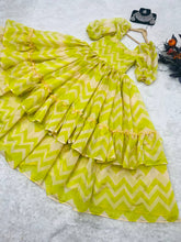 Load image into Gallery viewer, Ruffle Style Parrot Green Color Organza Dress Clothsvilla